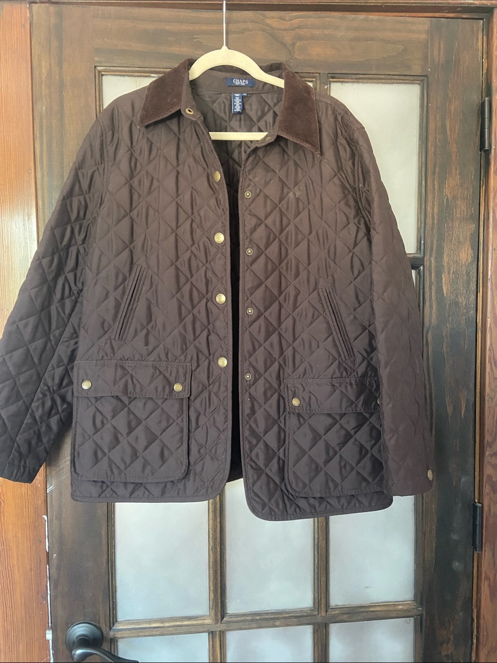 Chaps Brown Quilted Jacket with Corduroy Trim